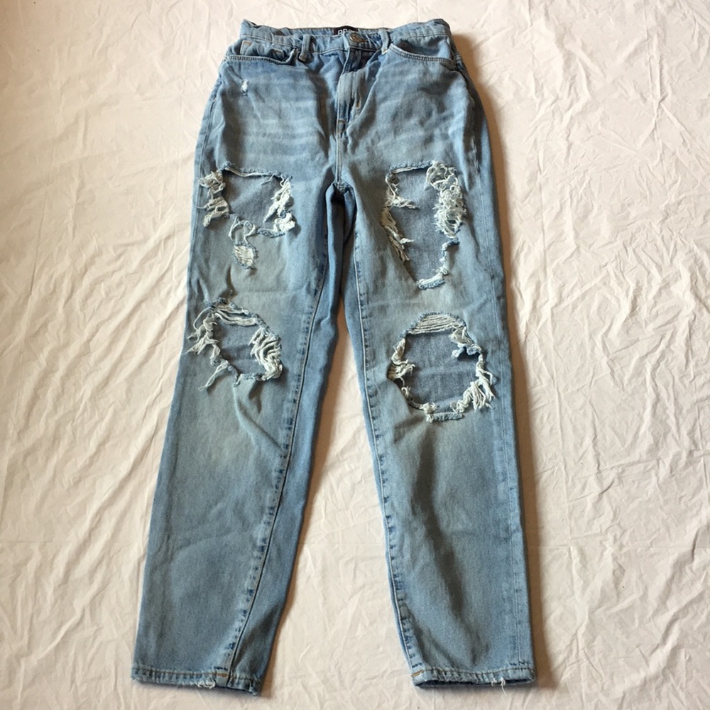 BDG blue high rise distressed mom jeans